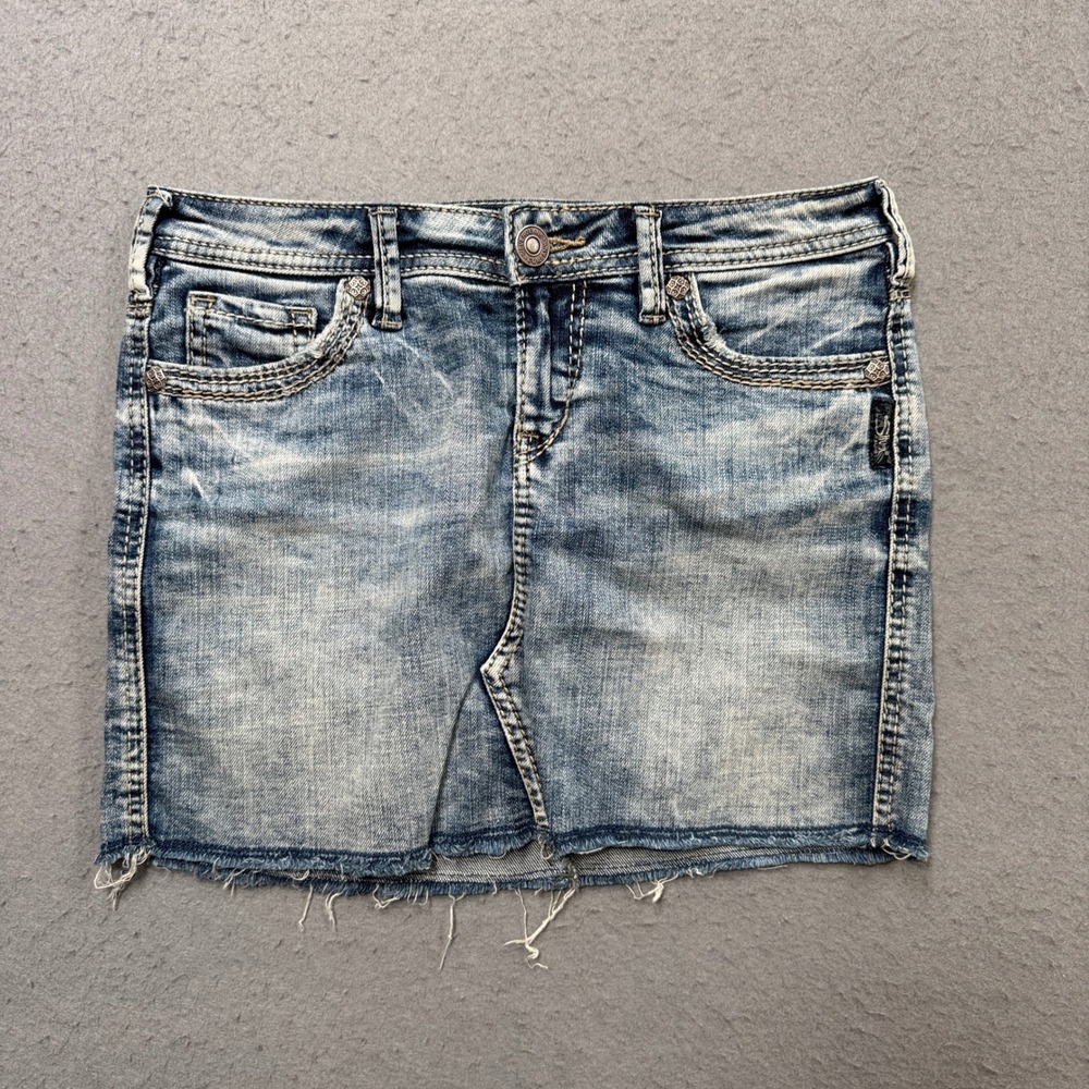 Silver Jeans Skirt Women's 26 Blue Denim Francy Mid Mini Cut Off Distressed Boho